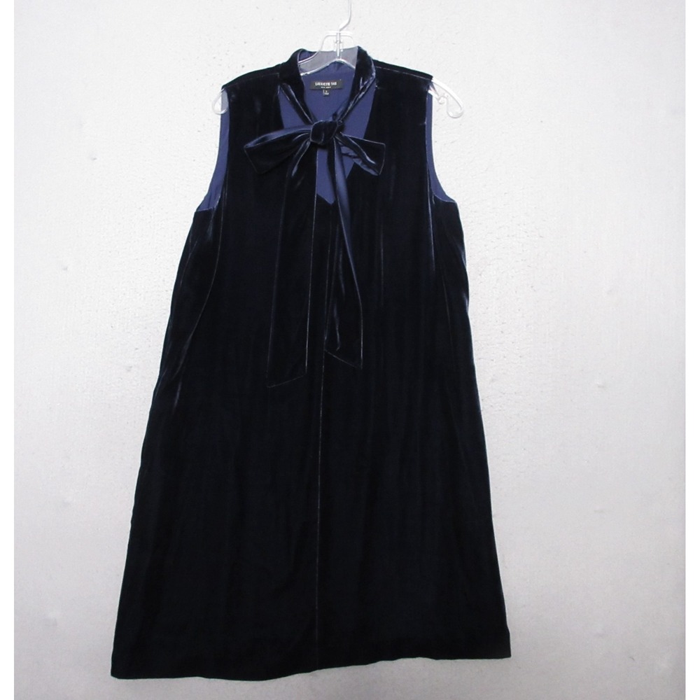 Lafayette 148 Dress‎ Large Navy Blue Velvet Silk Ronan Tie Neck Party Events